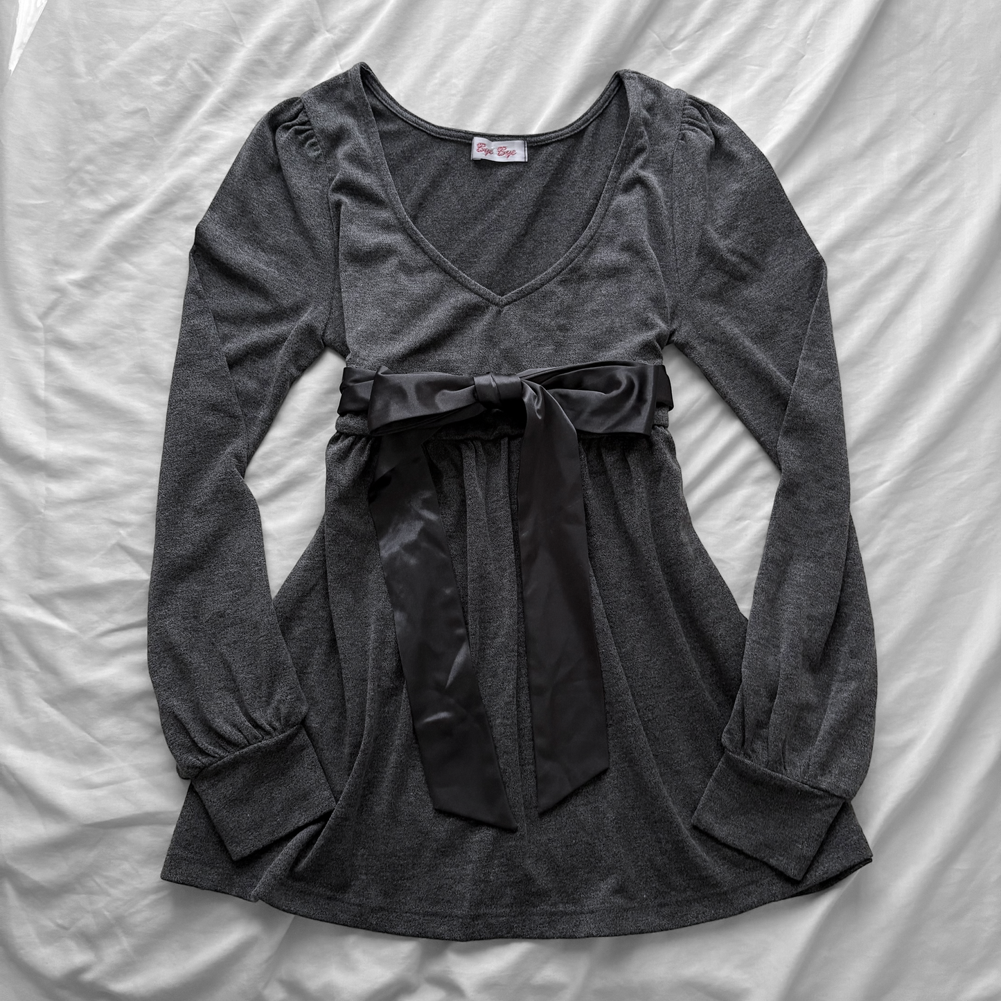 Grey Ribbon babydoll Top