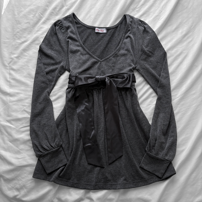 Grey Ribbon babydoll Top