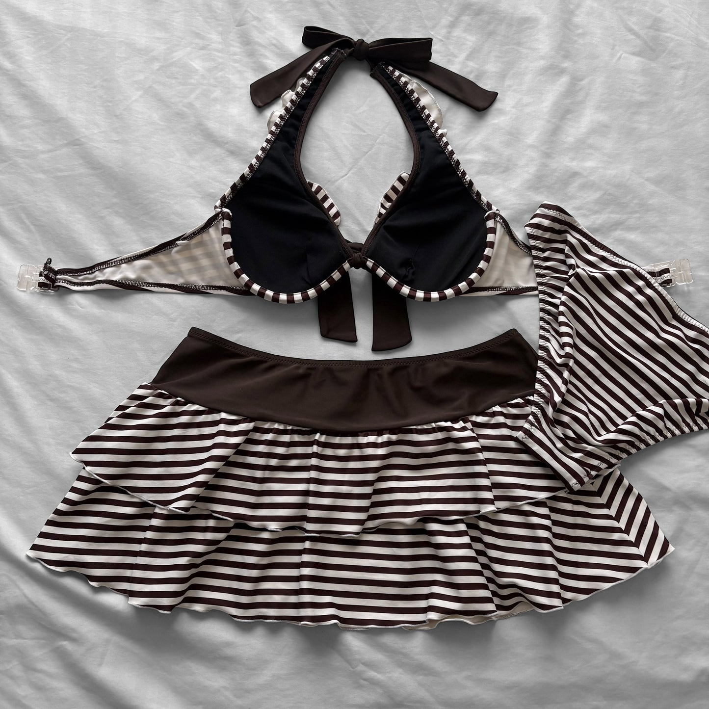 L size•Brown & White stripes bikini Set
