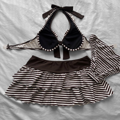 L size•Brown & White stripes bikini Set