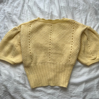 Yellow puffy sleeves cardigan
