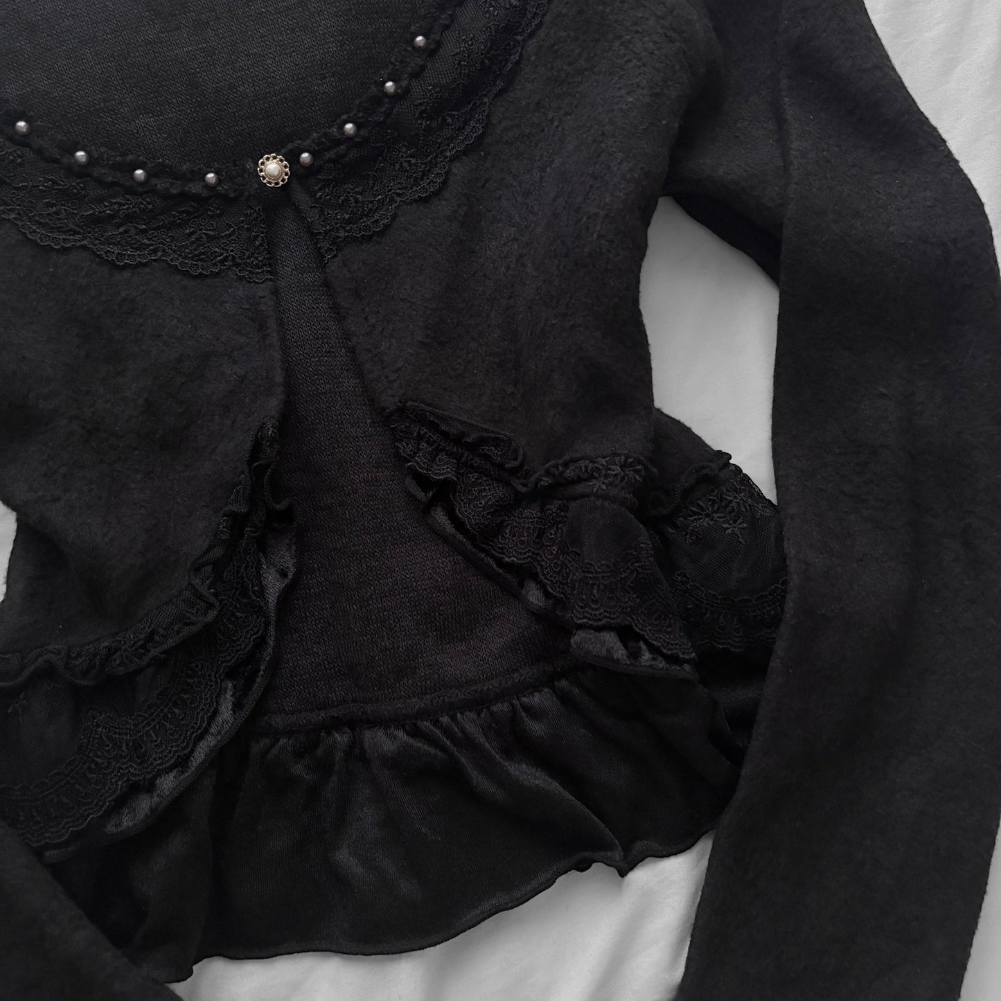 ‘Axes Femme’ Black Cardigan Top With Lace