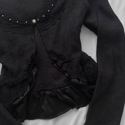 ‘Axes Femme’ Black Cardigan Top With Lace