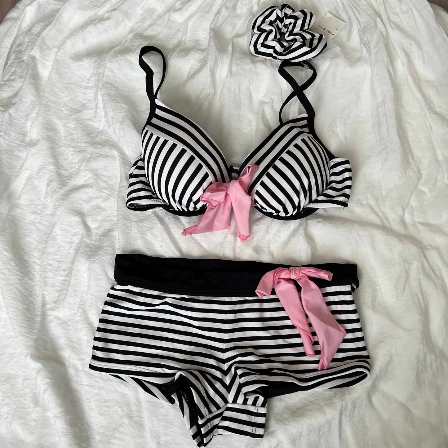 Women's Striped Bikini-Tankini shorts set