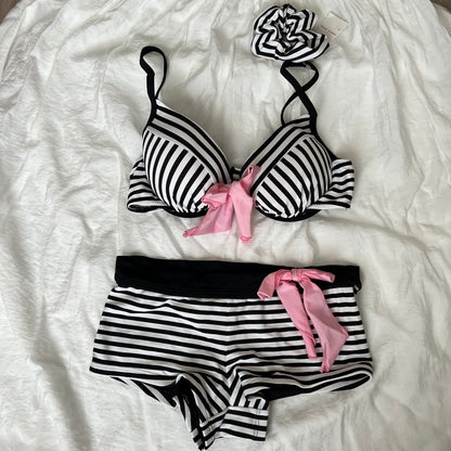 Women's Striped Bikini-Tankini shorts set