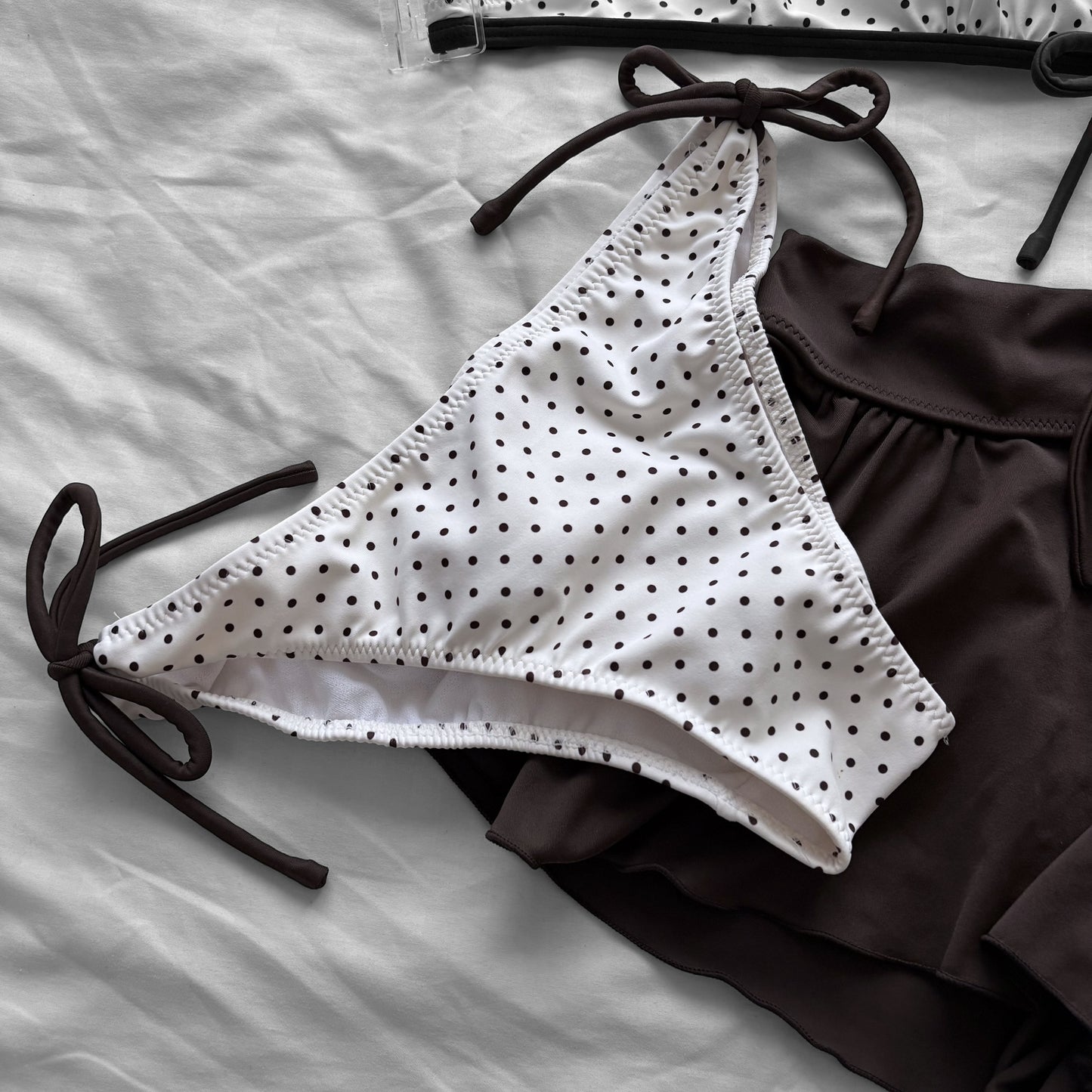 M size•Brown & white polka dot 5-piece bikini Set