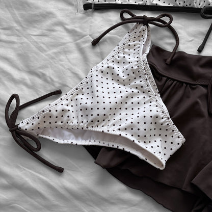 M size•Brown & white polka dot 5-piece bikini Set