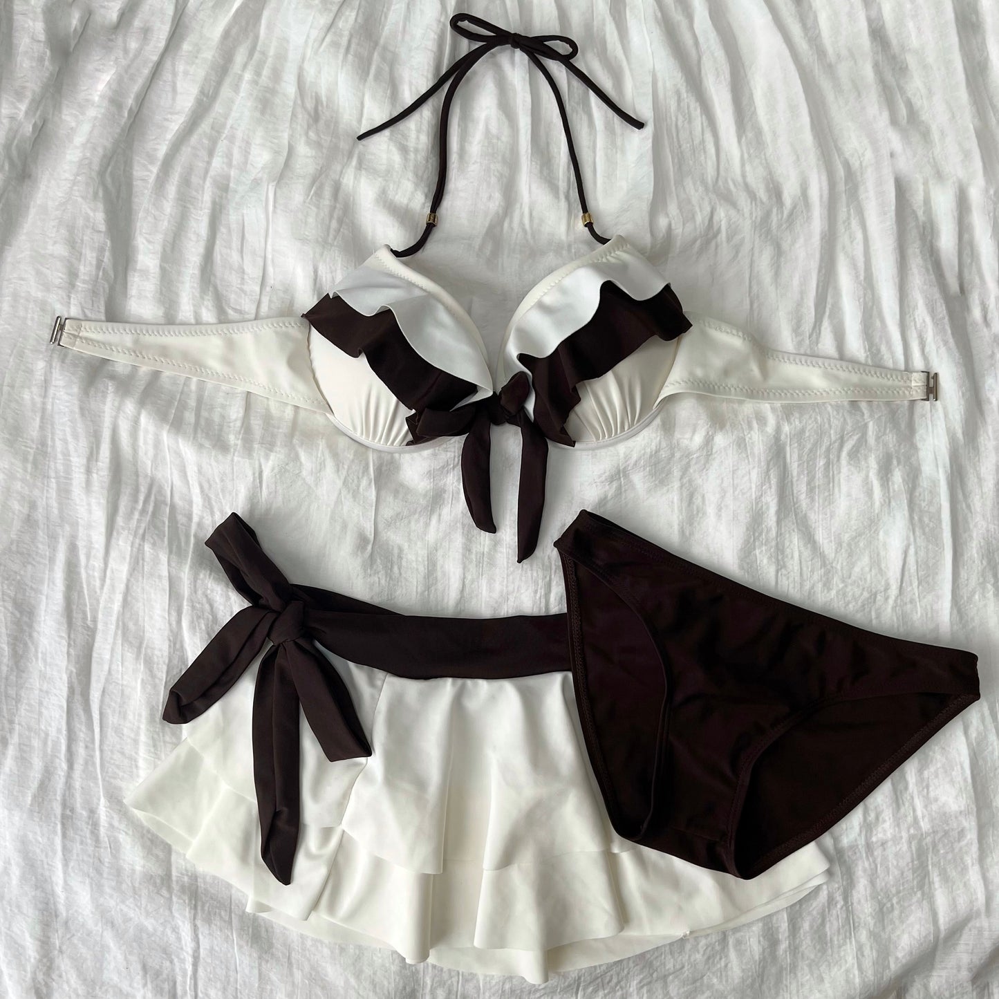 Women's Brown Ribbon Bikini-Tankini set
