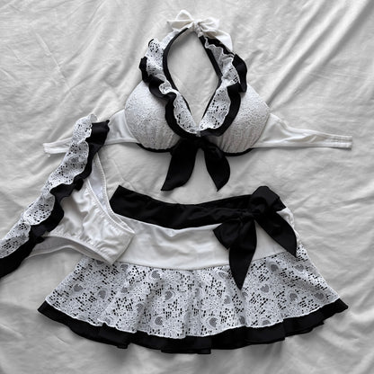 L size•Black & white lace bikini Set