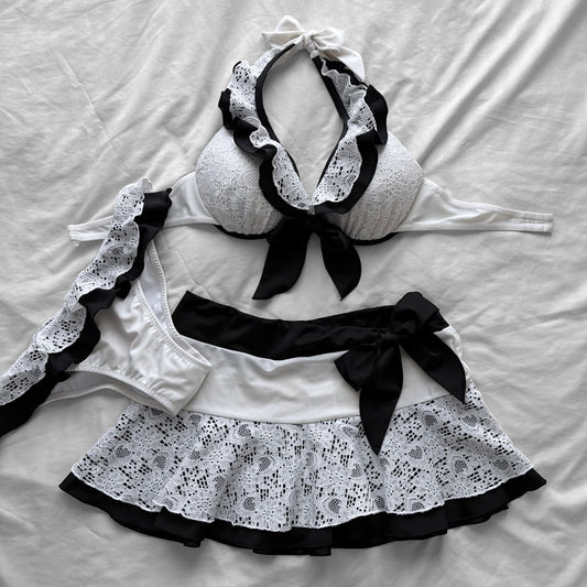 L size•Black & white lace bikini Set