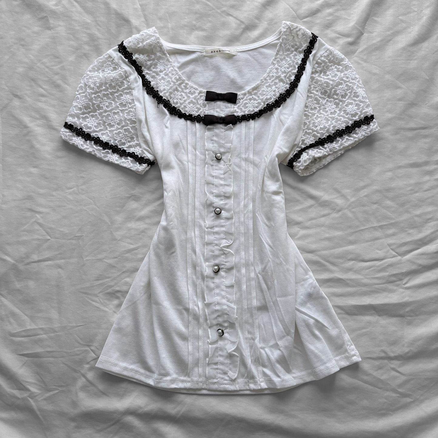 ‘Axes Femme’ White & Brown Ribbons Top