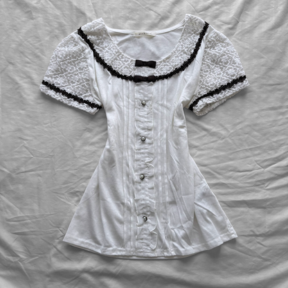 ‘Axes Femme’ White & Brown Ribbons Top