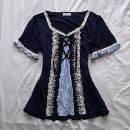 ‘Axes Femme’ Corset Navy Blue Top