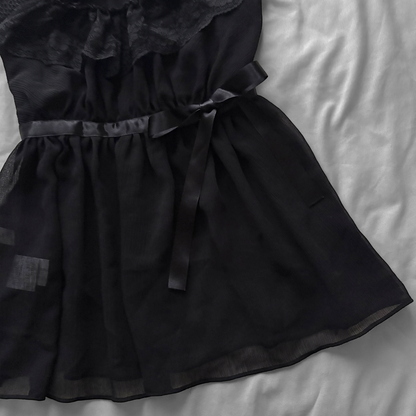 Black Ruffle Lace & Ribbon Top