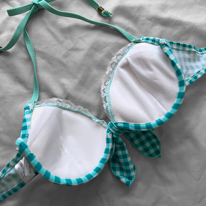 S size•Turquoise plaid & lace bikini Set