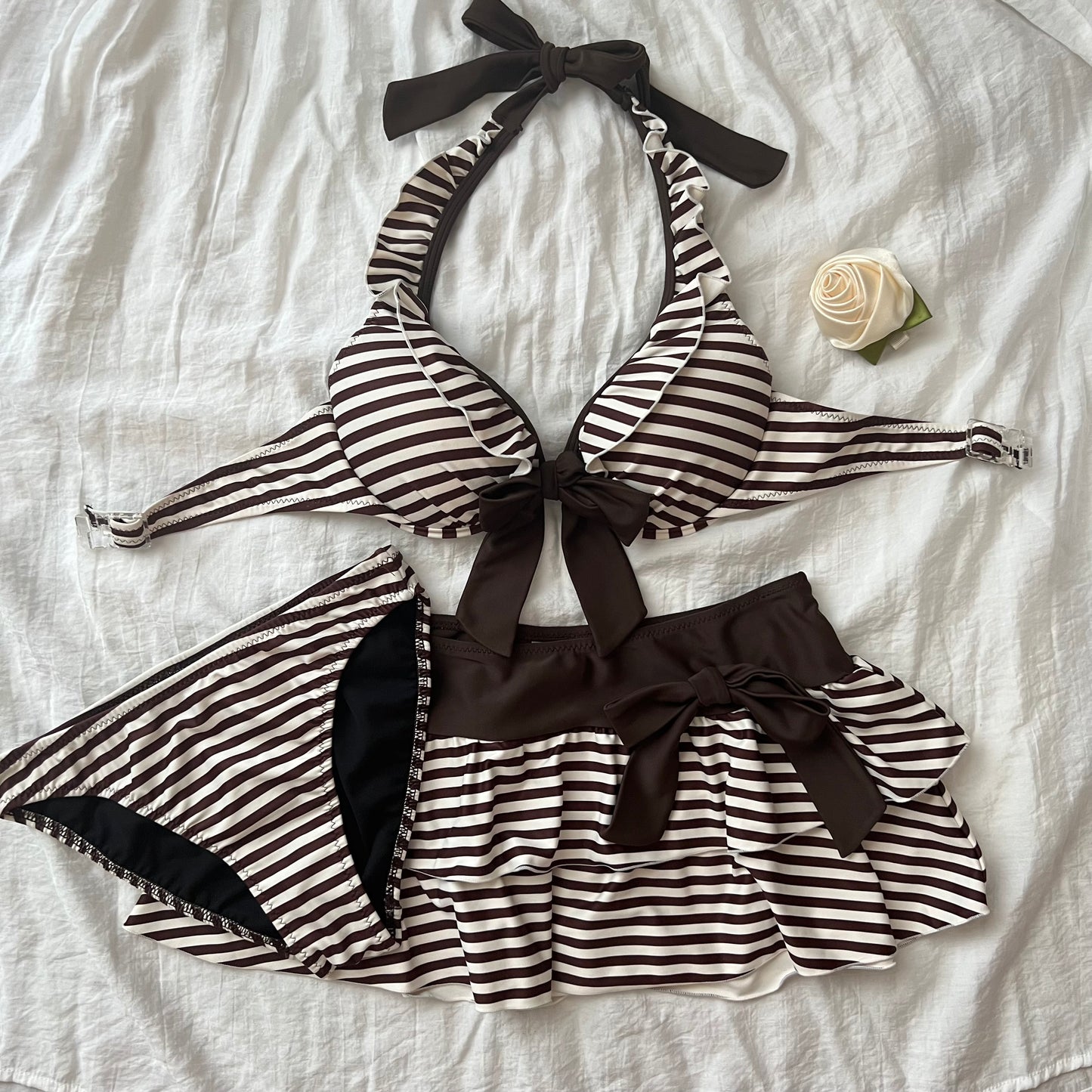 Bow striped bikini set
