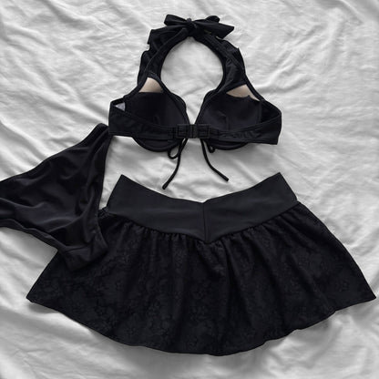 L size•Black halter lace bikini Set