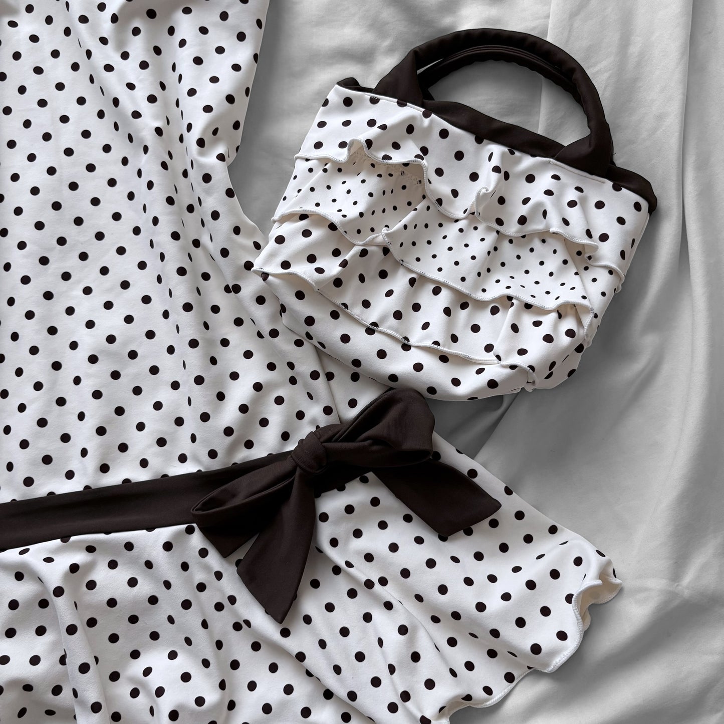 M size•Brown & white polka dot 5-piece bikini Set