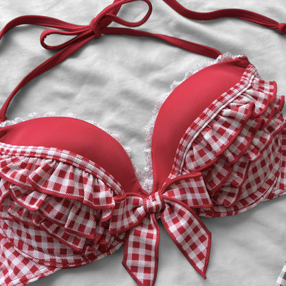 M size•Red plaid & lace bikini Set