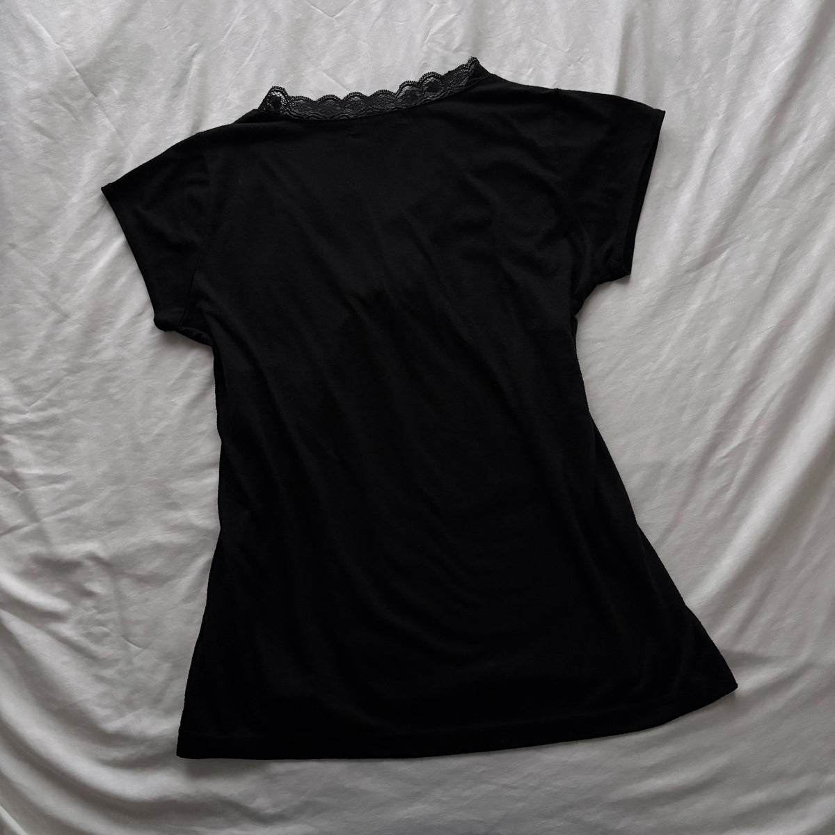 Black Top With Black & White Lace Detailing