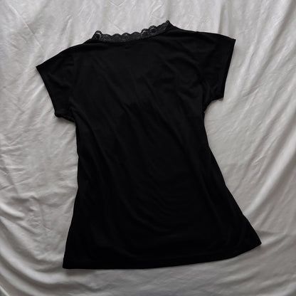 Black Top With Black & White Lace Detailing