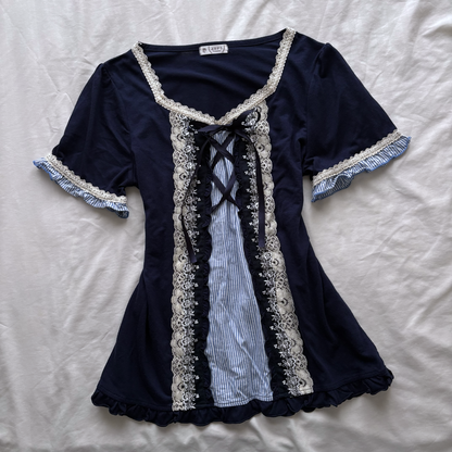 ‘Axes Femme’ Corset Navy Blue Top