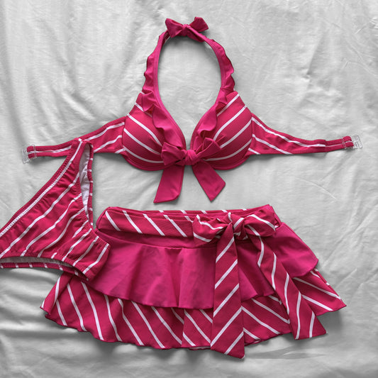 M size•Hot Pink Striped bikini Set