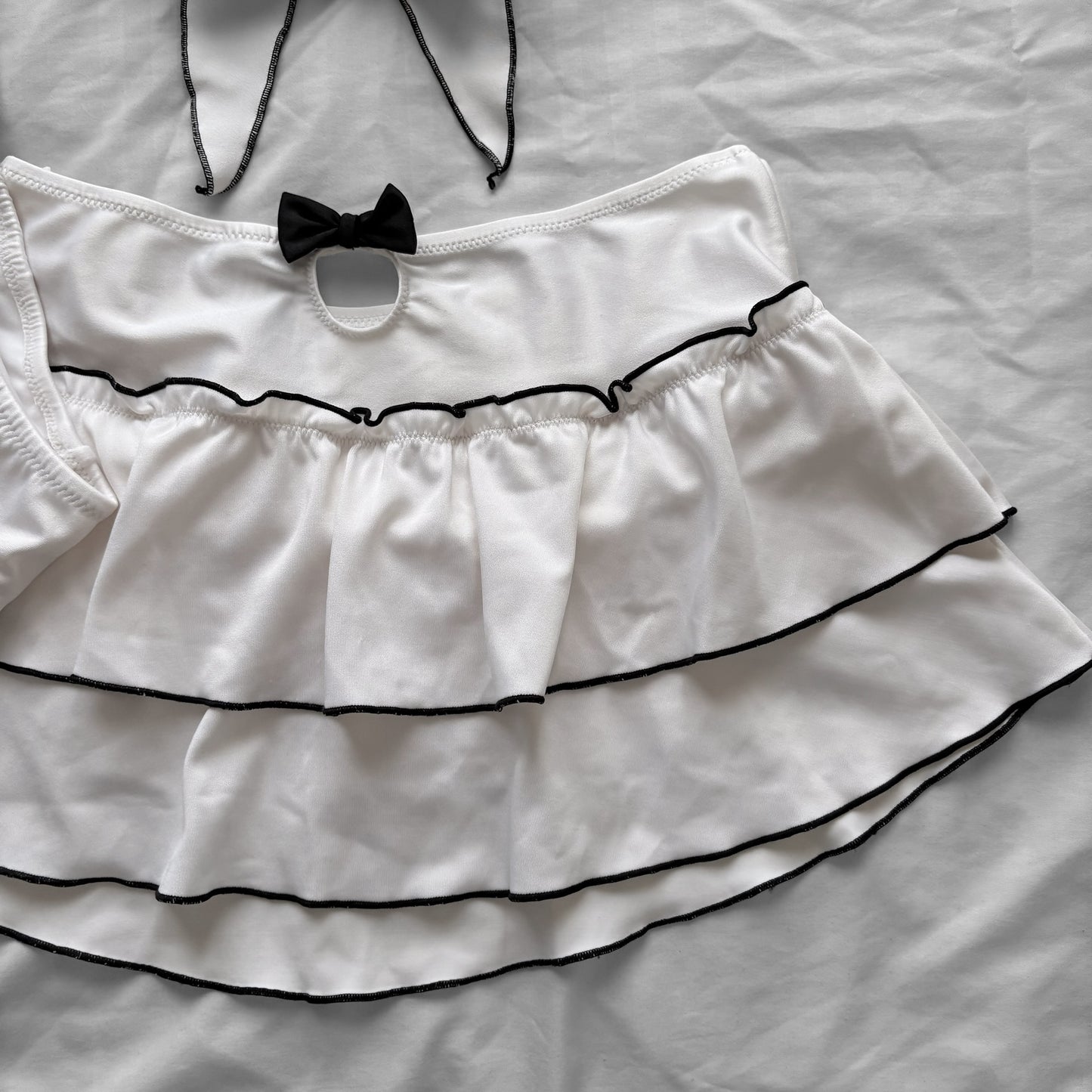 M size•White & Black lace trim bikini Set