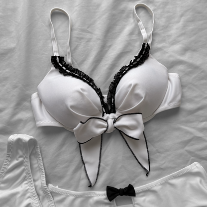 M size•White & Black lace trim bikini Set