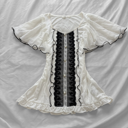 Rare ‘Axes Femme’ White Frilly Sleeves Top