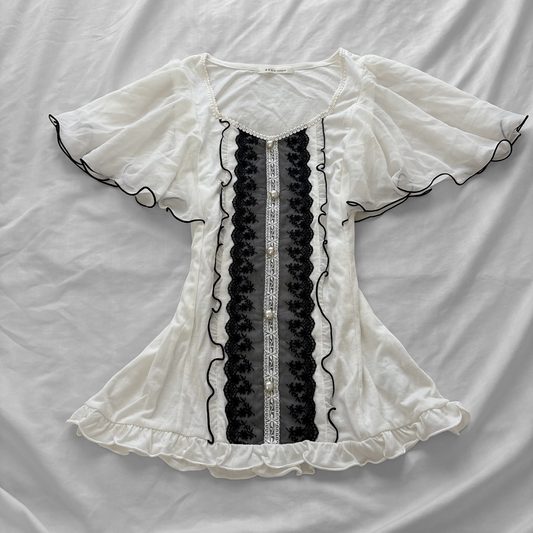 Rare ‘Axes Femme’ White Frilly Sleeves Top