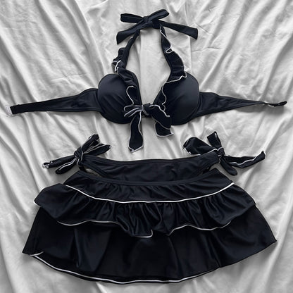 L size•Black frills bikini Set