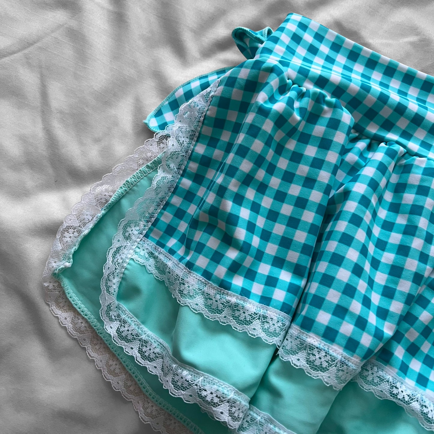 S size•Turquoise plaid & lace bikini Set
