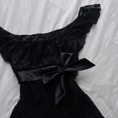 Cute Black Lace & Ribbon Top