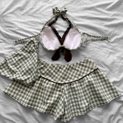 M size•green plaid bikini Set
