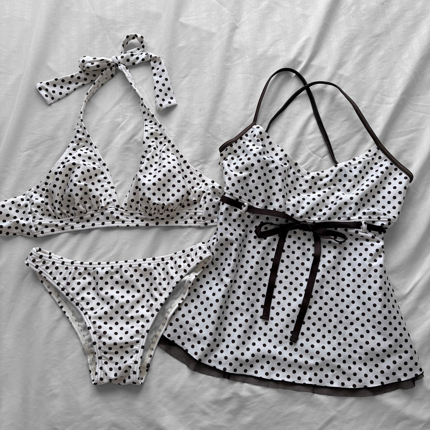 M size•White& Brown polka dot bikini Set