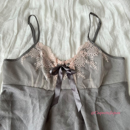 Gray Rhinestones Ribbon Camisole