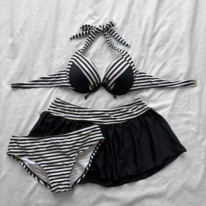 M size•Black & white stripes 4-piece bikini Set