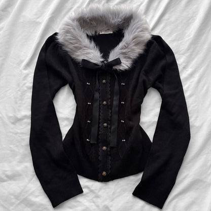 ‘Axes Femme’ Cardigan Top with Faux Fur