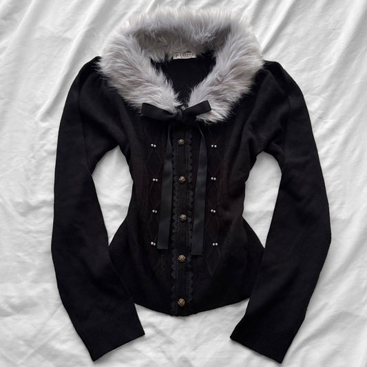‘Axes Femme’ Cardigan Top with Faux Fur