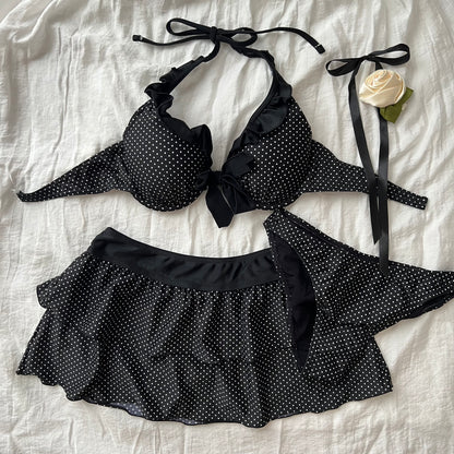 Black polka dots bikini set