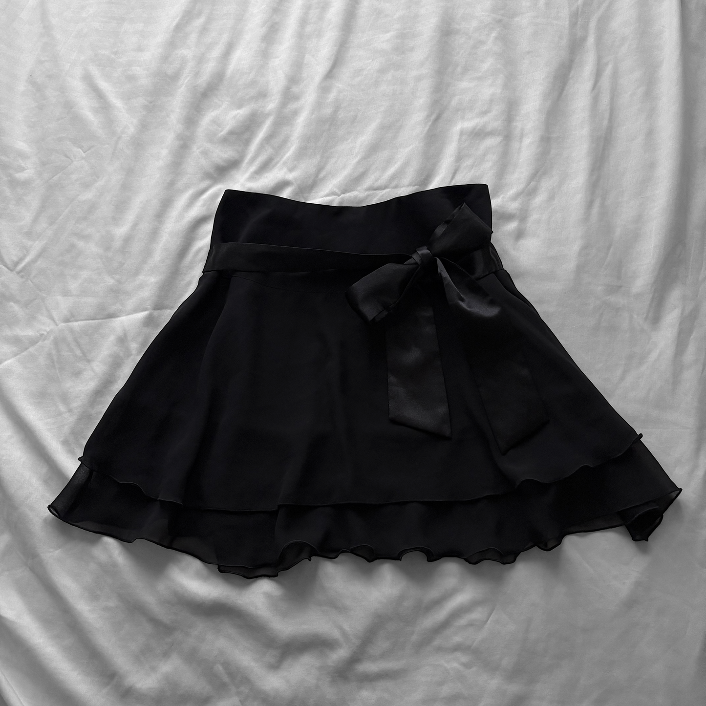 Flowy Black Ribbon Mini Skirt