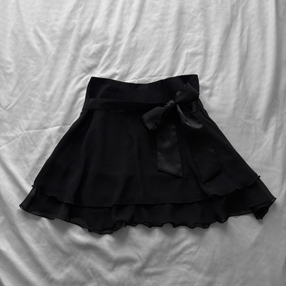 Flowy Black Ribbon Mini Skirt