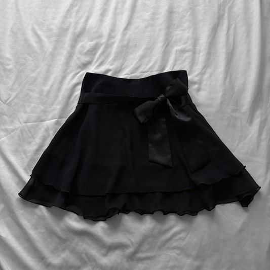 Flowy Black Ribbon Mini Skirt
