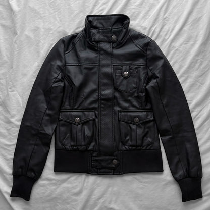 Black Archive Leather Military Jacket