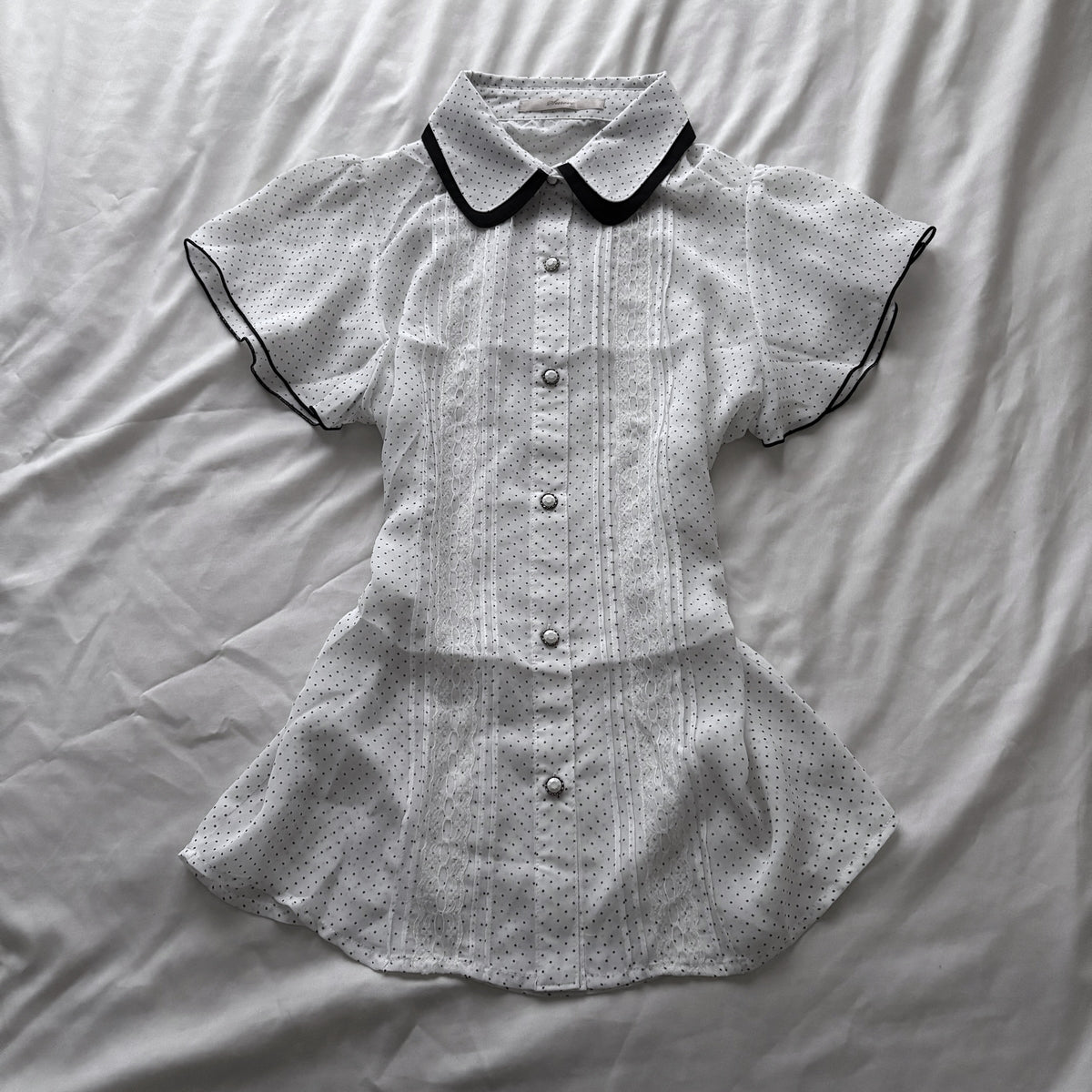 White Polka Dot & Lace Blouse
