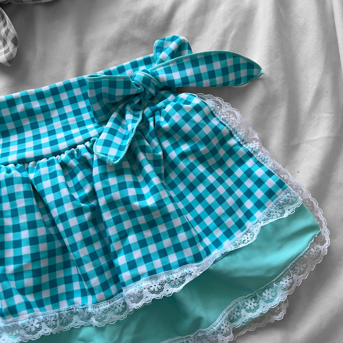 S size•Turquoise plaid & lace bikini Set