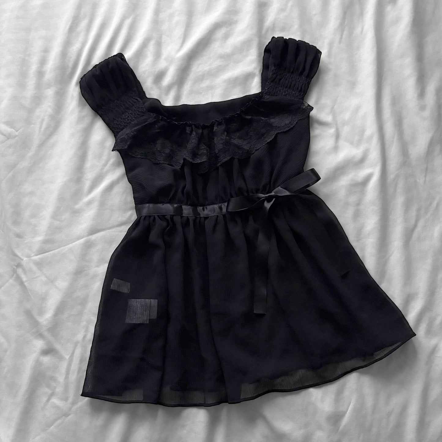 Black Ruffle Lace & Ribbon Top
