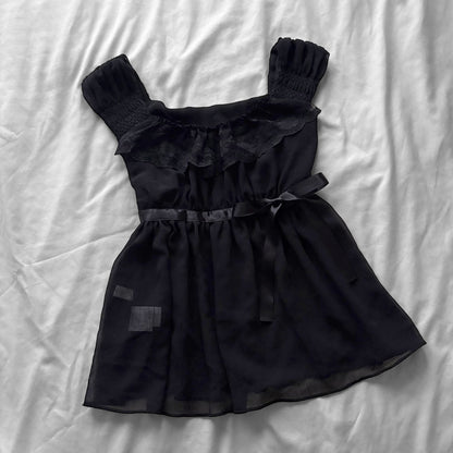 Black Ruffle Lace & Ribbon Top