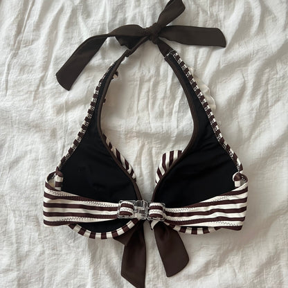 Bow striped bikini set